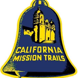 Vintage 1950 Stil CA Kalifornien katholischen Mission Trails retro Reise Aufkleber Aufkleber Zustand Karte