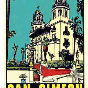 Vintage 1950 Stil San Simeon California CA Mission retro Reise Aufkleber Aufkleber Zustand Karte