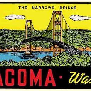 Vintage 50er Jahre Stil Tacoma WA Washington Retro Reise Aufkleber Aufkleber Zustand Karte