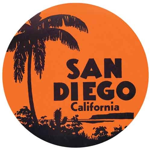 Vintage 1950's Style CA California San Diego Orange Retro Travel