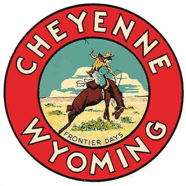 Vintage  1950's style  Cheyenne WY Wyoming National Park        retro  travel decal  sticker state map