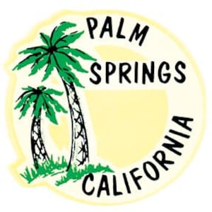vintage années 1950 style Palm Springs CA Californie ronde rétro voyage autocollant autocollant carte de l'état