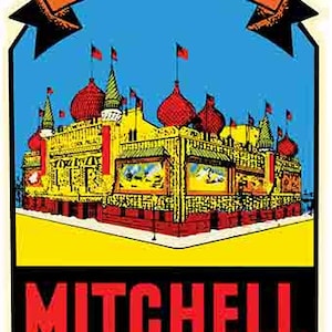 Vintage 1950er Jahre Mitchell SD South Dakota Corn Palace Reise-Aufkleber Zustand Karte