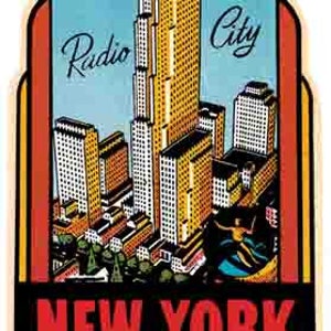 Vintage 1950 Stil Rockefeller Center Radio City Manhattan NYC New York City retro Reise Aufkleber Aufkleber Zustand Karte