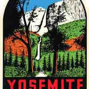 Vintage  1950's style   Yosemite National Park  CA California      retro  travel decal  sticker state map