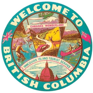 Style vintage des années 1950 Colombie-Britannique Canada Parc national voyage rétro Sticker autocollant État carte