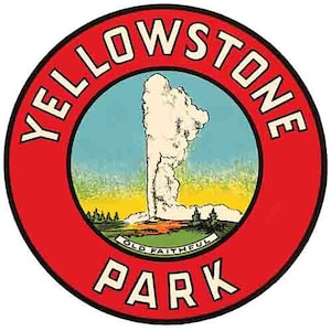 Vintage  1950&#39;s style  Yellowstone National Park MT  Montana Old Faithful  red    retro  travel decal  sticker state map