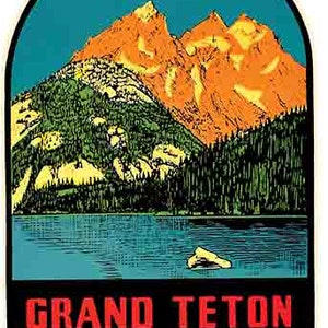 Vintage 1950er Jahre Stil Grand Teton National Park WY Wyoming Retro Reise aufkleber Aufkleber State Map