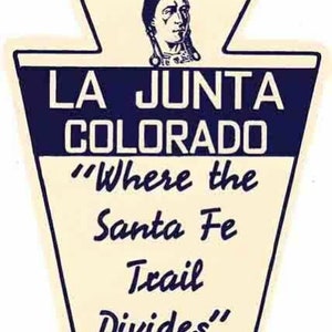 Style vintage des années 1950 La Junta CO Colorado Santa Fe Trail autocollant de voyage rétro carte de l'état
