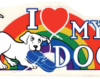 1970年代のヴィンテージスタイル「I Love My Dog」レトロトラベルデカールステッカー州地図
