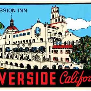 Vintage 1950 Stil Riverside California CA Mission retro Reise Aufkleber Aufkleber Zustand Karte