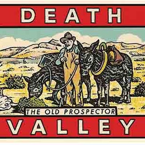 Vintage 1950 's stijl Death Valley California CA Prospector National Park retro reizen decal sticker staat kaart