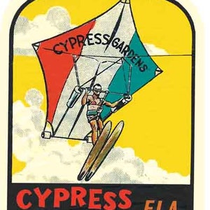 Vintage 1950 Stil Florida Cypress Gardens Wasser Ski Kite retro Reise Aufkleber Aufkleber Zustand Karte