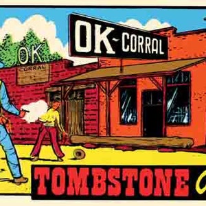 Vintage 1950 stile Tombstone Arizona A OK Corral Parco Nazionale retrò viaggio decalcomania adesiva mappa di stato