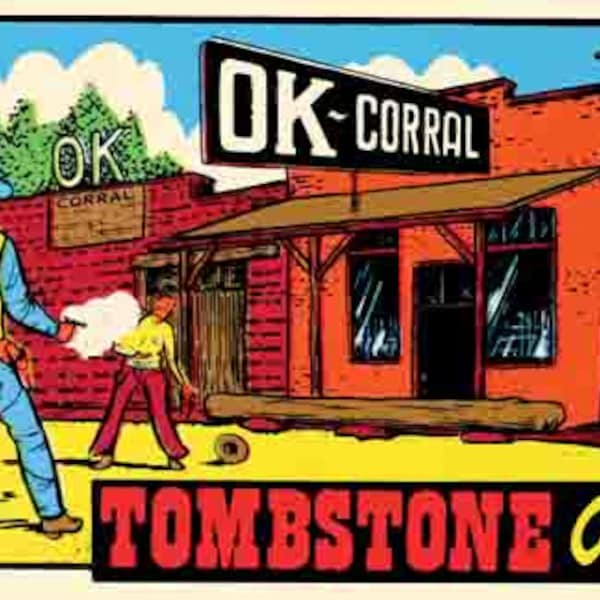 Vintage  1950's style  Tombstone Arizona AZ  OK Corral   National Park      retro  travel decal  sticker state map