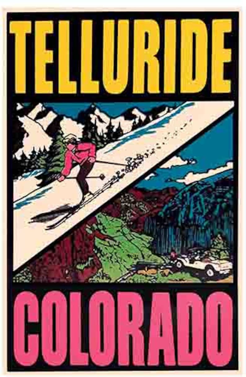Vintage 1960's Style Telluride CO Colorado Snow Skiing Resort Travel ...