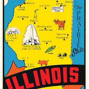 Vintage 1950 Stil Illinois Chicago State Karte retro Reise Aufkleber Aufkleber Zustand Karte