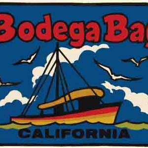 Vintage 1950's style Bodega Bay CA California Retro Reise Aufkleber Aufkleber Zustand Karte