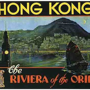 Vintage  1950&#39;s style   Hong Kong  Asia  China    retro  travel decal  sticker state map