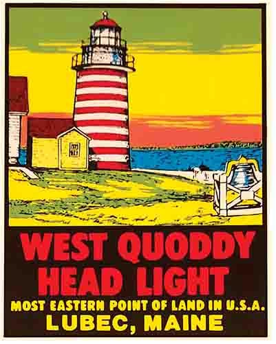 Vintage  1950's style  West Quoddy Head Lighthouse Lubec Maine ME    retro  travel decal  sticker