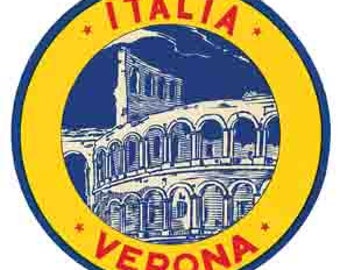 Vintage  1950's style  Verona Italia  Italy Rome     retro  travel decal  sticker state map