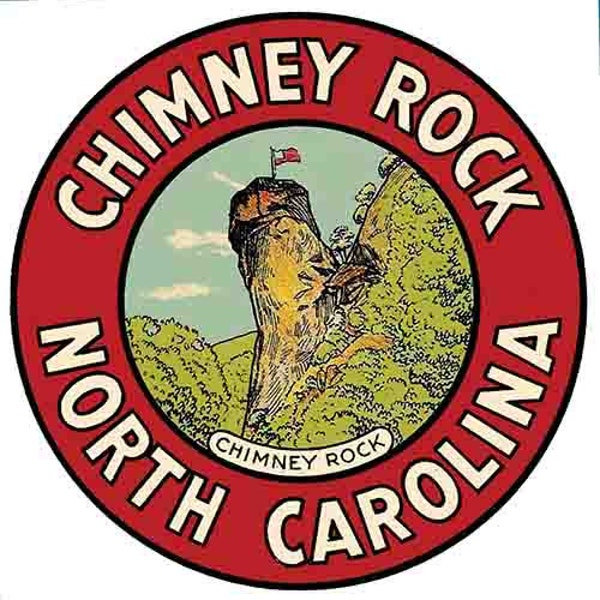 Vintage  1950's style    Chimney Rock NC Western  North Carolina Smoky Mountains round  retro  travel decal  sticker state map