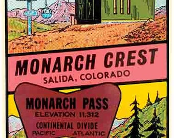 Vintage jaren 1950 stijl Monarch Crest Salida Colorado CO retro reissticker sticker staatskaart