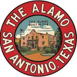 Vintage 1960er Jahre Stil San Antonio Texas Runde The Alamo Retro Reise Aufkleber Aufkleber Zustand Karte