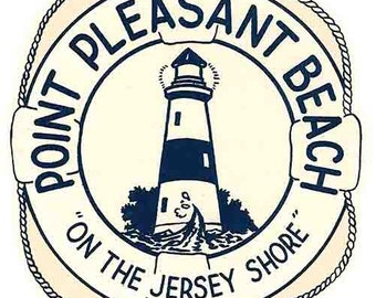 Vintage  1950's style  Point Pleasant Beach  New Jersey shore lighthouse     retro  travel decal  sticker state map