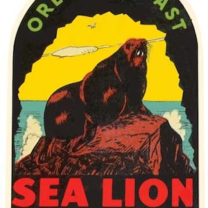 Vintage 1960 Stil Sea Lion Caves Oregon Küste oder retro Reise Aufkleber Aufkleber Zustand Karte