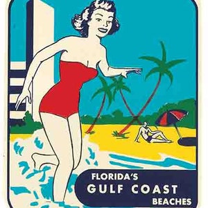 Vintage 1950 Stil Florida Golfküste Strände Panama City Destin Seaside Grayton Rosemary Beach retro Reise Aufkleber Aufkleber Zustand Karte