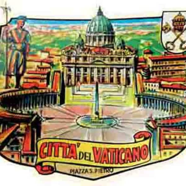 Vintage  1950's style   Vatican City Rome   Italy  Catholic   retro  travel decal  sticker