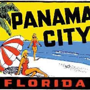 Vintage jaren 1950 stijl Florida Panama City Beach FL retro reis sticker staat kaart