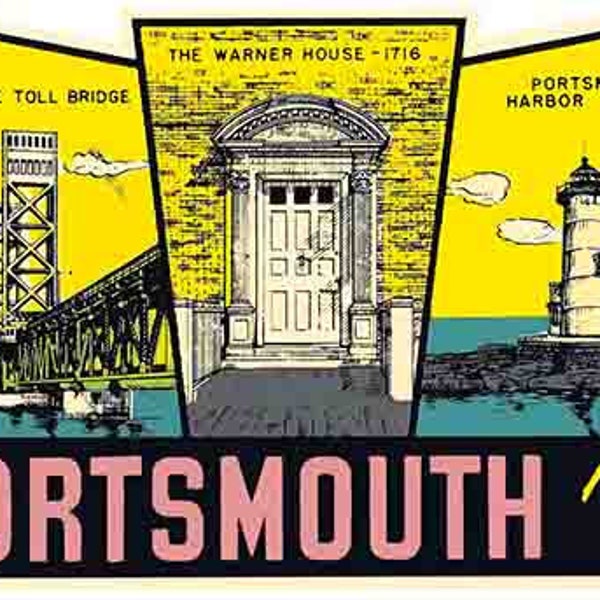 Vintage  1950's style Portsmouth NH  New Hampshire New England  retro  travel decal  sticker state map