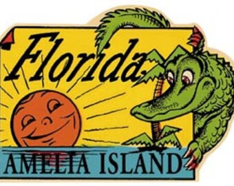 Vintage  1950's style  Fernandina  Florida Amelia Island  FL   retro  travel decal  sticker state map