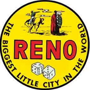 vintage 1950 style Reno NV Nevada ronde rétro voyage autocollant autocollant carte de l'état