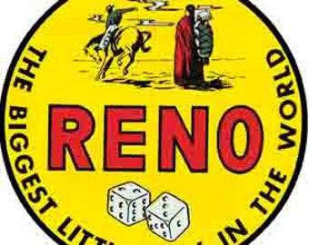 Vintage  1950's style   Reno NV  Nevada   round retro  travel decal  sticker state map