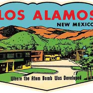 Adesivo de decalque de viagem retrô estilo Los Alamos NM Novo México estilo vintage dos anos 1950, mapa do estado