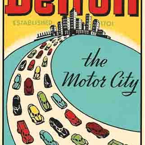 Vintage  1950's style  Detroit Michigan MI The Motor City retro  travel decal  sticker state map