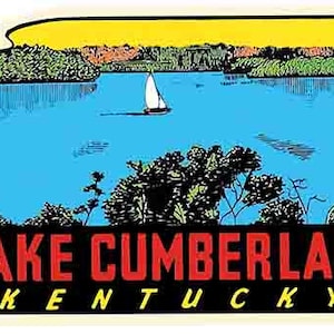 Vintage estilo de 1950 Lago Cumberland KY Kentucky caza pesca barco retro viaje calcomanía pegatina mapa estatal