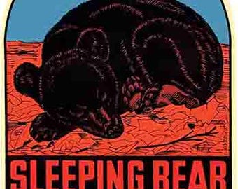Vintage  1950's style Sleeping Bear Dunes MI Michigan retro  travel decal  sticker state map