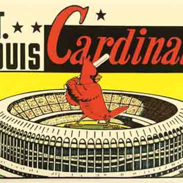 Vintage  1960's style  St. Louis MO  Missouri Cardinals Busch Stadium     retro  travel decal  sticker state map
