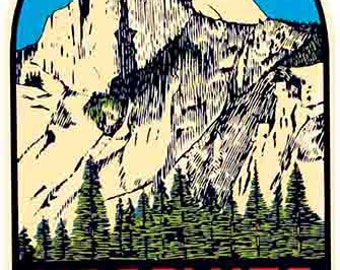 Vintage  1950's style   Yosemite National Park  CA California  Half Dome    retro  travel decal  sticker state map