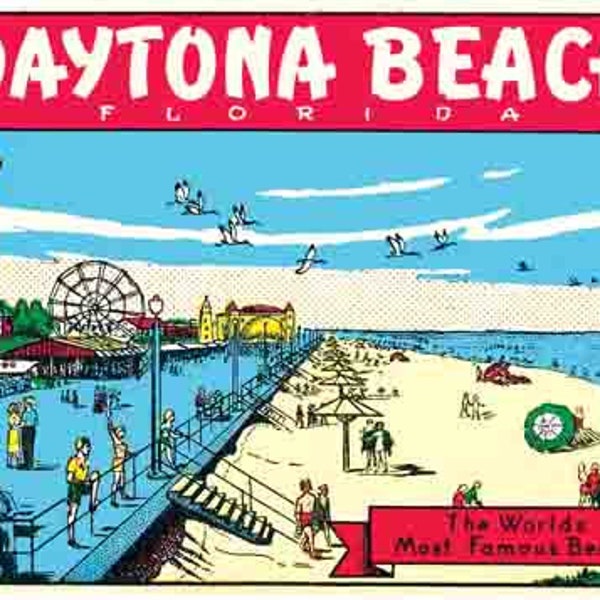 Vintage  1950's style  Daytona Beach FL Florida World's Most Famous  retro  travel decal  sticker
