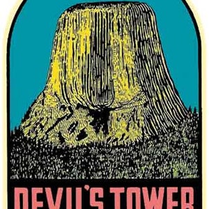Vintage Stil 1950 des Devil's Tower WY Wyoming Retro Reise Aufkleber Aufkleber Zustand Karte