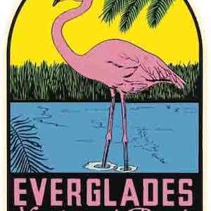 Vintage 1950's stijl Everglades National Park FL Florida retro reizen sticker status kaart