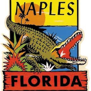 Vintage Napels FL Florida alligator retro reissticker sticker staat kaart jaren 50 stijl