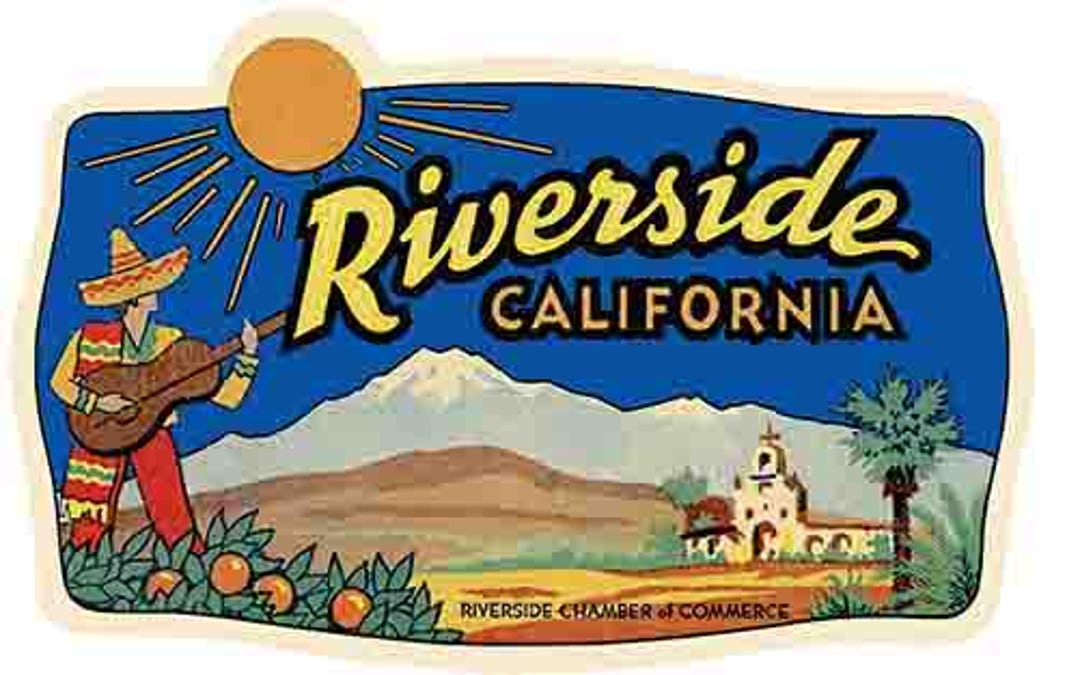 Riverside Rv Sticker Vintage 1950's Style Riverside California CA Retro Travel Decal Sticker ...