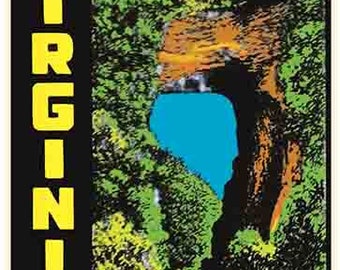 Vintage  1950's style  Virginia Natural Bridge   retro  travel decal  sticker state map