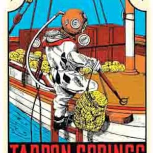 vintage 1950 style Tarpon Springs FL Tampa éponge plongeurs rétro Voyage autocollant autocollant carte de l'état autocollant